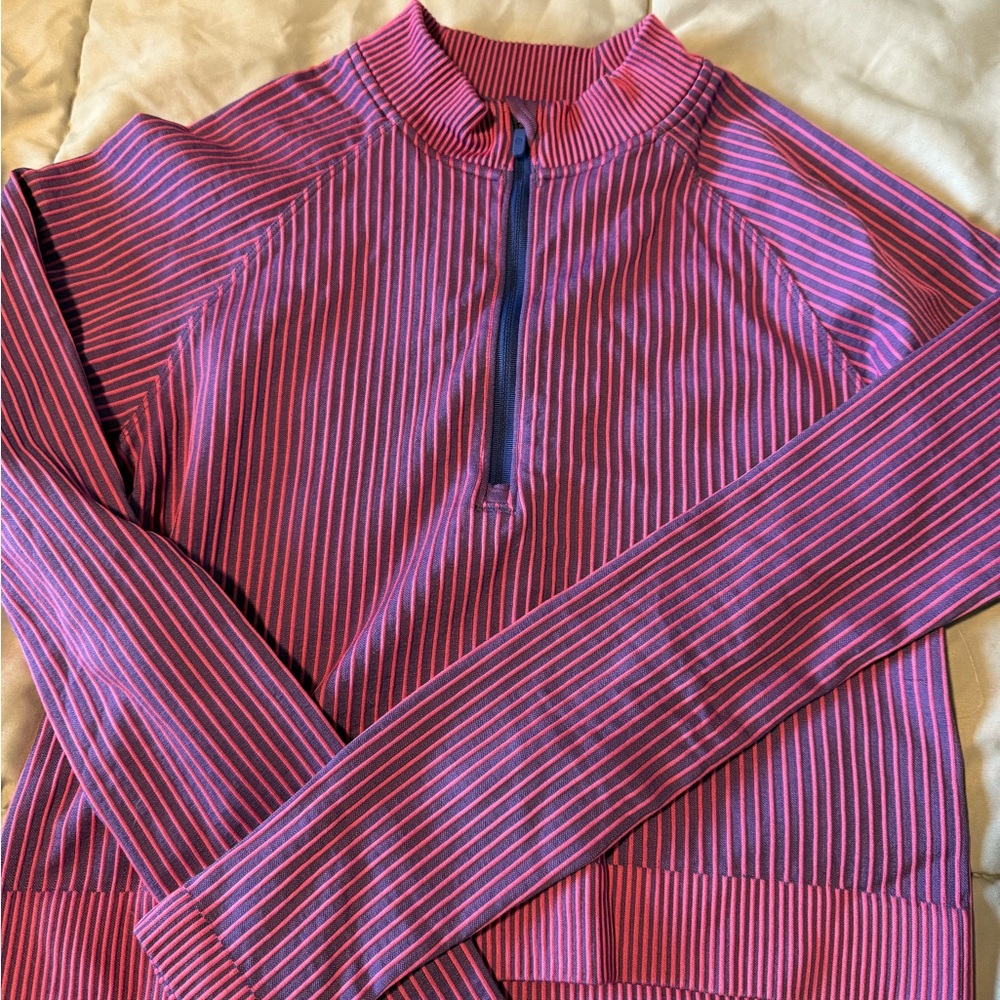 Pink and Purple Striped Quarter-Zip Top